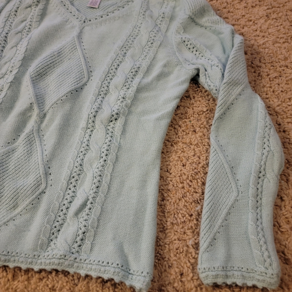 Chadwick’s Light Blue Cable Knit V-Neck Sweater Size Large - Picture 3 of 7
